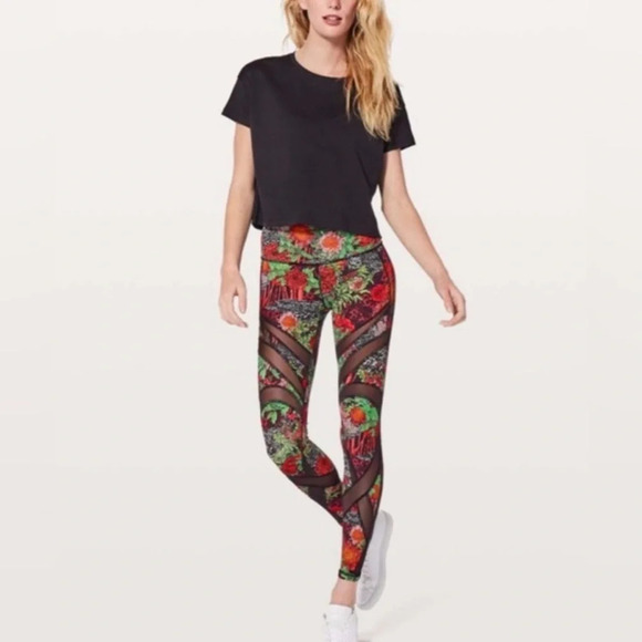 ! Lululemon wunder under high rise mesh leggings zen garden print sz 6 - Picture 2 of 6